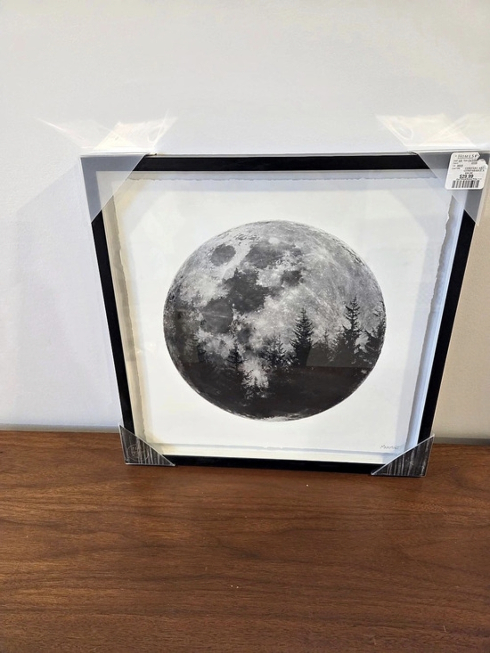 Framed Full Moon & Pine Forest Art Print – Black Frame (Brand New)